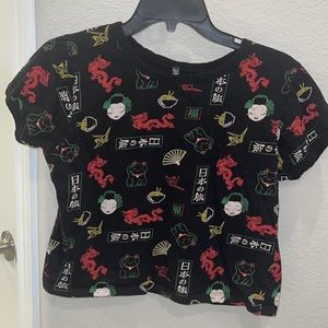 China Style Crop Top Tee Shirt